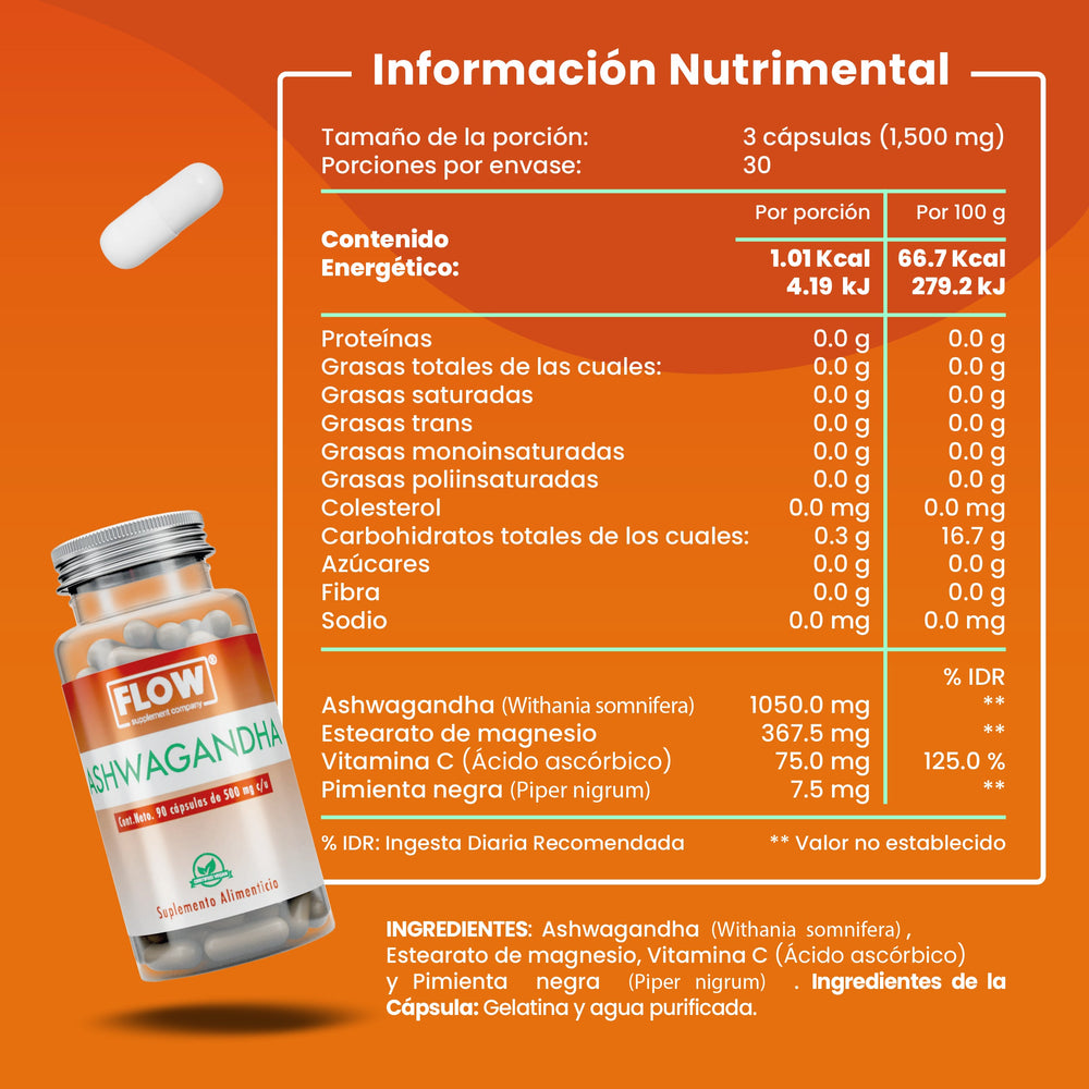 Ashwagandha / 90 cápsulas de 500 mg c/u