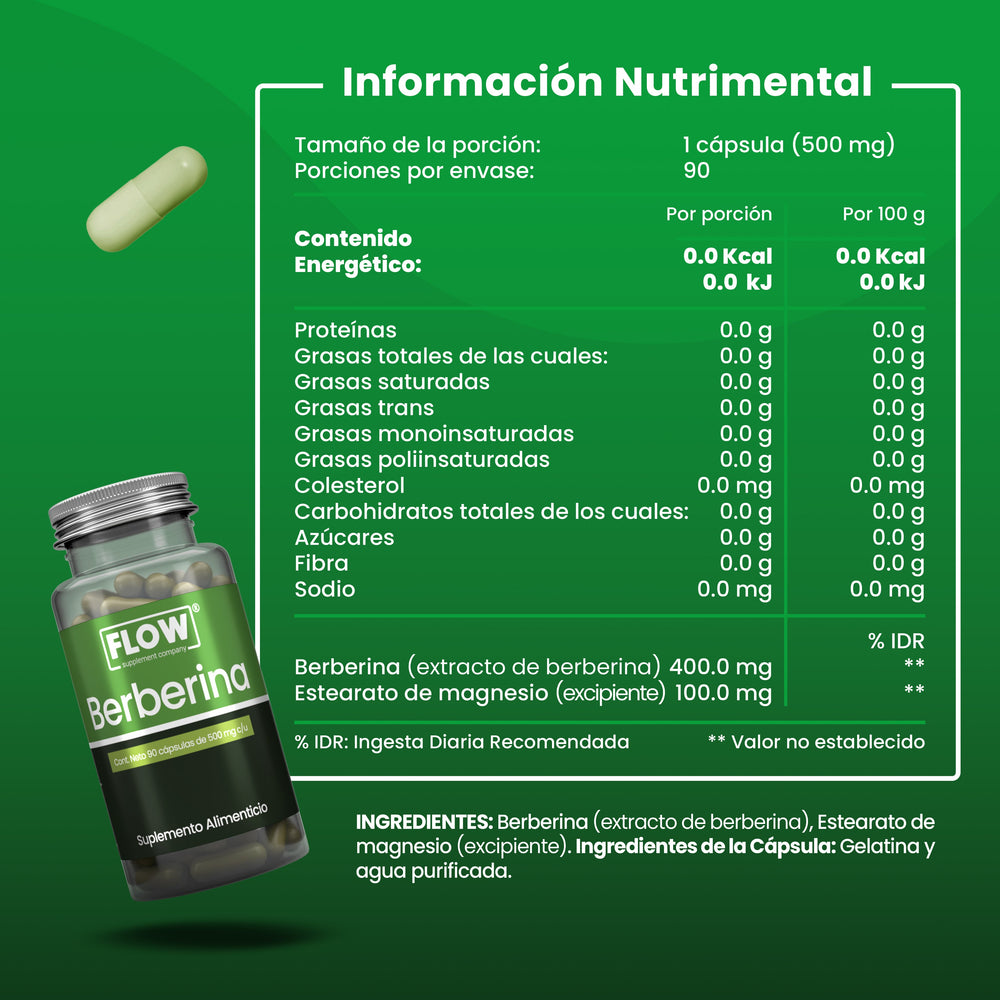Berberina / 90 cápsulas de 500 mg c/u