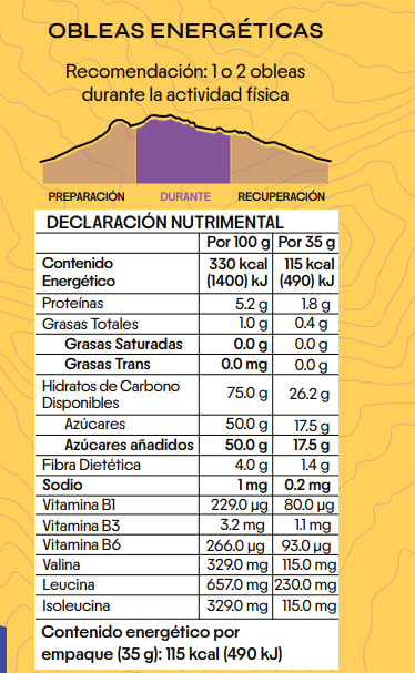 Obleas energéticas sabor Chocolate 35g
