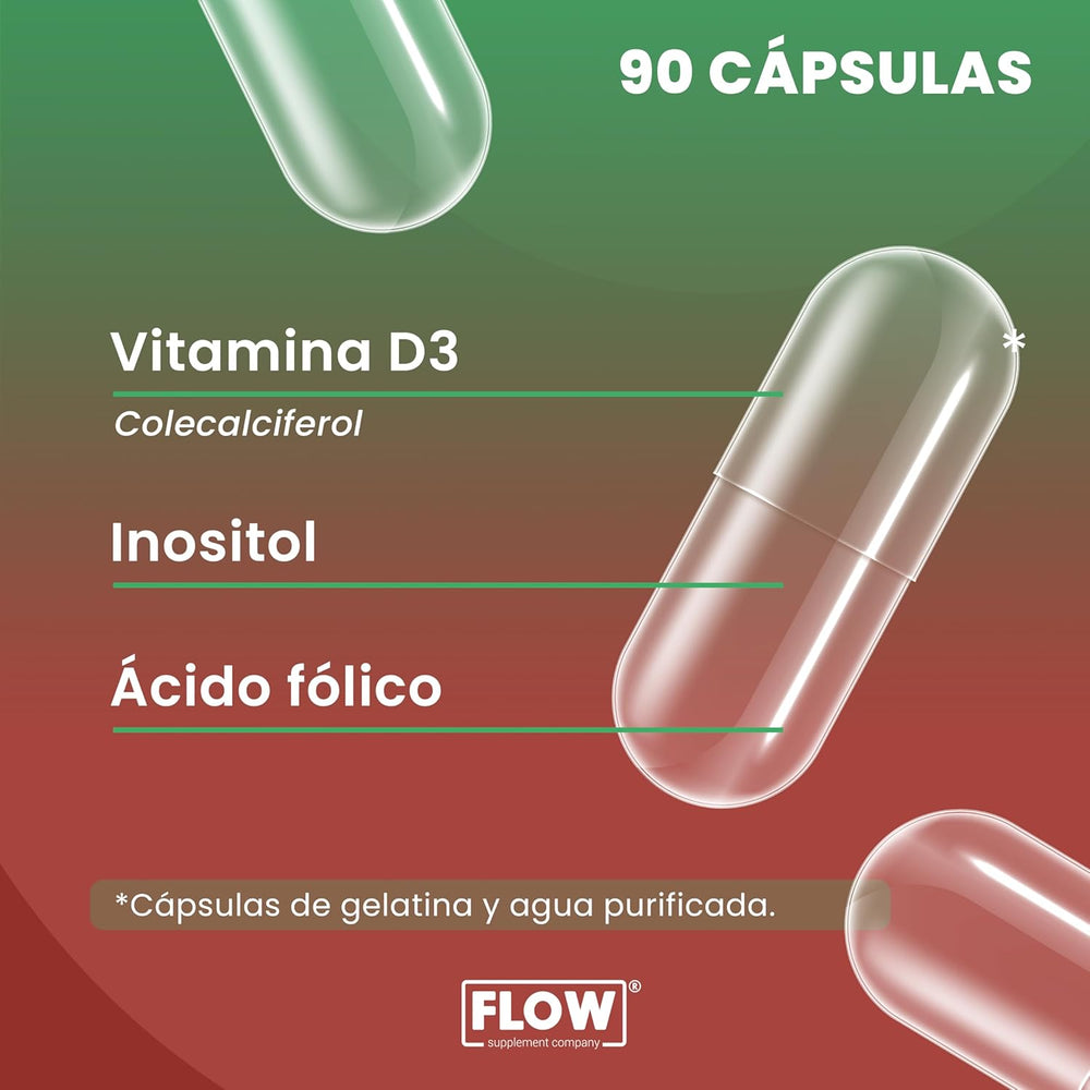 Myo Inositol + Ácido Fólico + Vitamina D3 / 90 cápsulas de 500 mg c/u