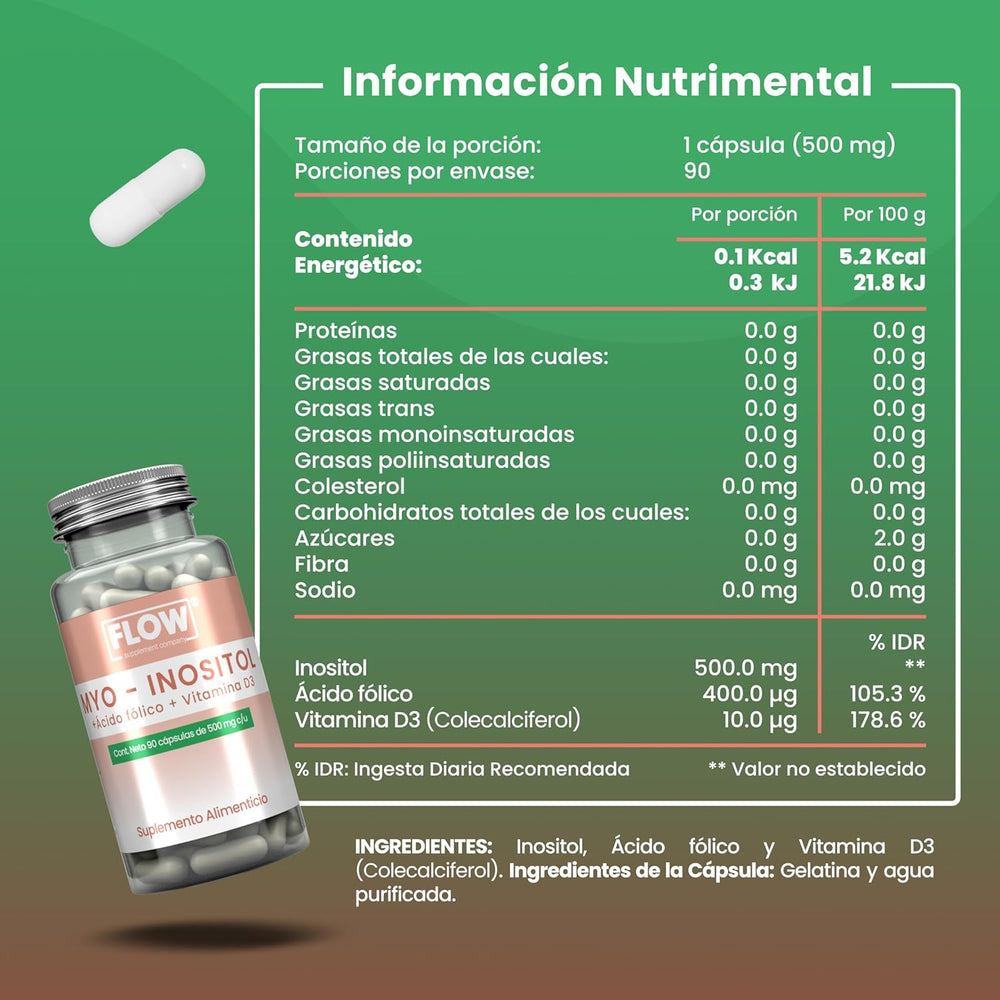 Myo Inositol + Ácido Fólico + Vitamina D3 / 90 cápsulas de 500 mg c/u