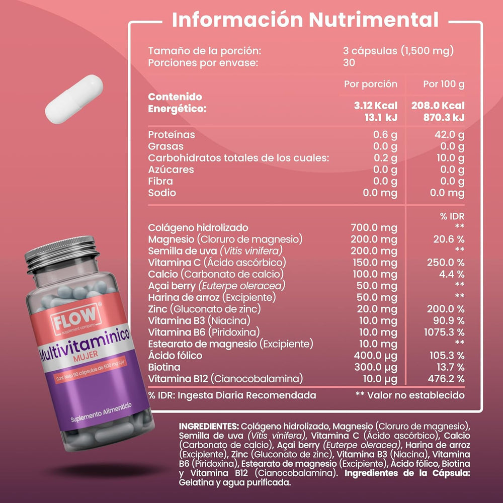 Multivitamínico Premium Mujer / 90 cápsulas de 500 mg c/u
