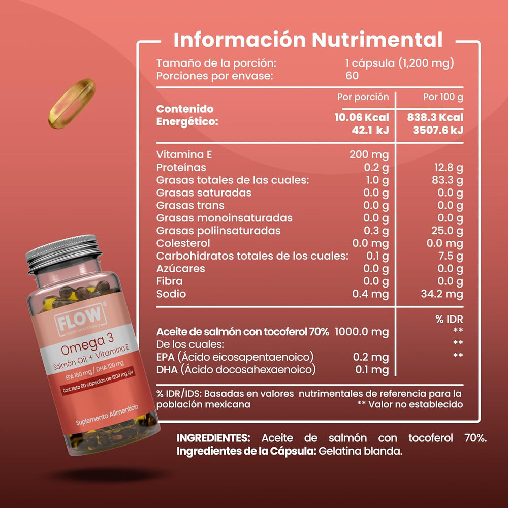 Omega 3 + Aceite de Salmón + Vitamina E / 60 cápsulas de 1200 mg c/u