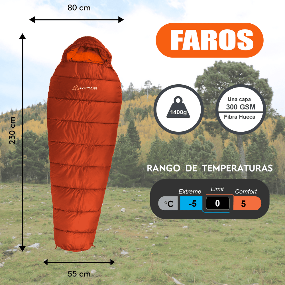 Sleeping Bag Faros -5°C Naranja