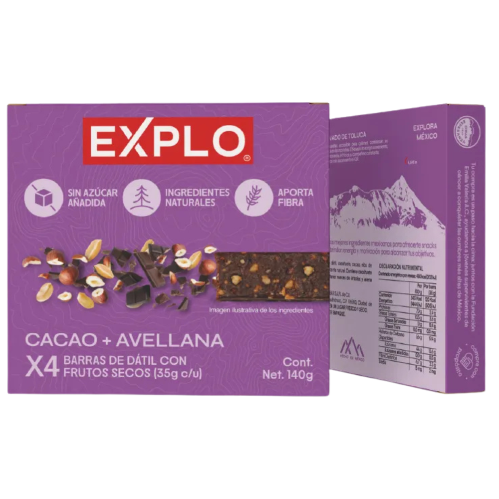 Pack 4 Barras de Energía Cacao + Avellana 35gr