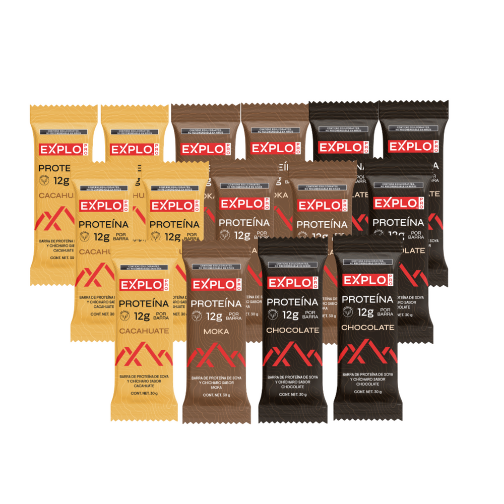 15 Pack Barra de Proteína Mix - 5 cacahuate, 5 moka, 5 chocolate