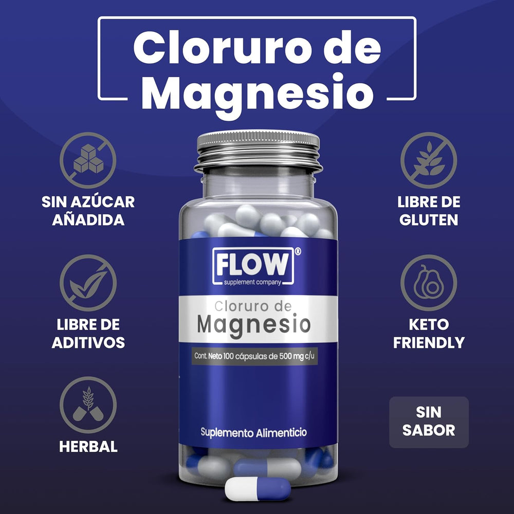 Cloruro De Magnesio + Vitamina K2 +  Vitamina D + Calcio / 100 cápsulas de 500 mg c/u