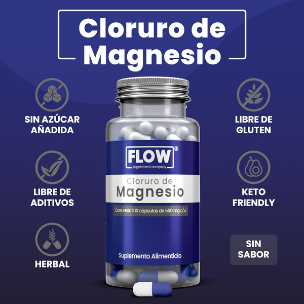 Cloruro De Magnesio + Vitamina K2 +  Vitamina D + Calcio / 100 cápsulas de 500 mg c/u