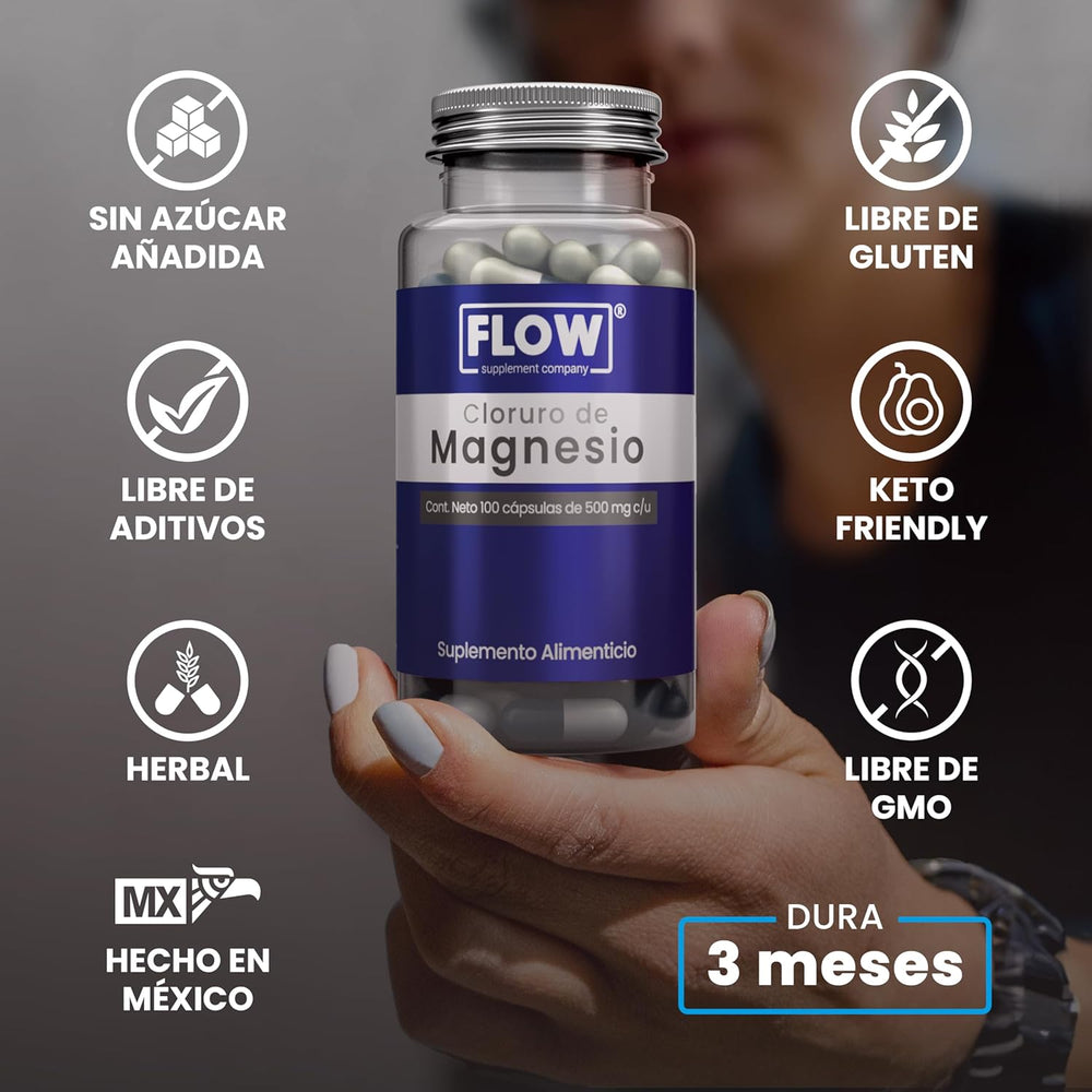 Cloruro De Magnesio + Vitamina K2 +  Vitamina D + Calcio / 100 cápsulas de 500 mg c/u