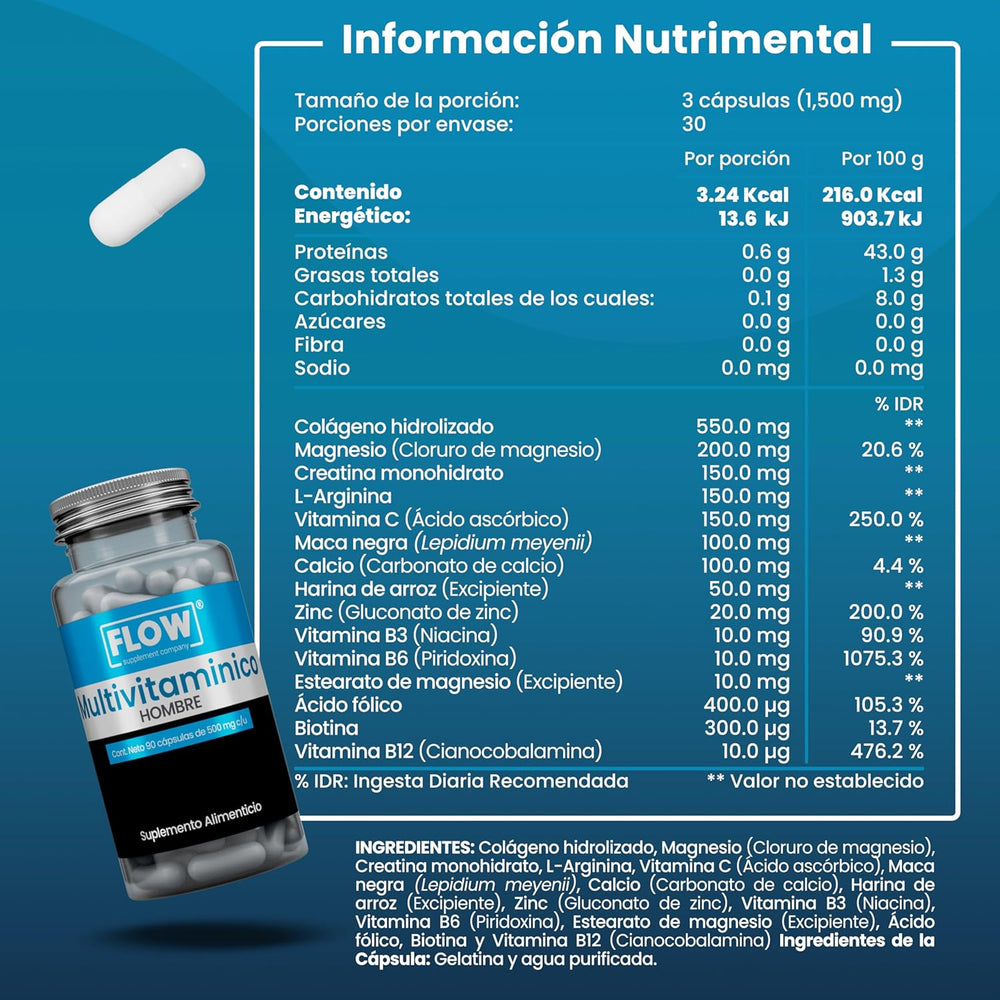 Multivitamínico Premium Hombre / 90 cápsulas de 500 mg c/u